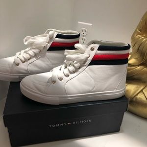 White Tommy Hilfiger high top sneakers